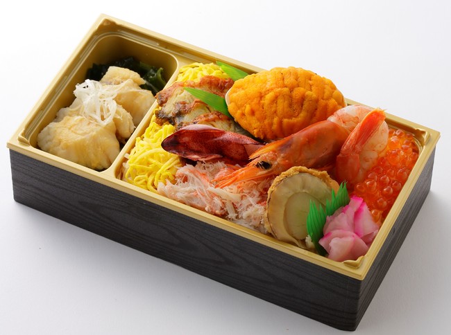 ＜かに船＞うに貝焼きとあんこうのとも酢の海鮮弁当1,998円 ※各日50折限り