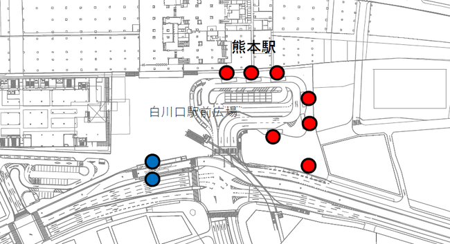 設置場所（熊本駅白川口駅前広場　9カ所）